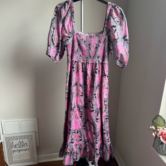 NIC + ZOE Petal Patch Floral Woven Square Neck Elbow Sleeve Ruffle Midi Dress - Picture 2 of 10